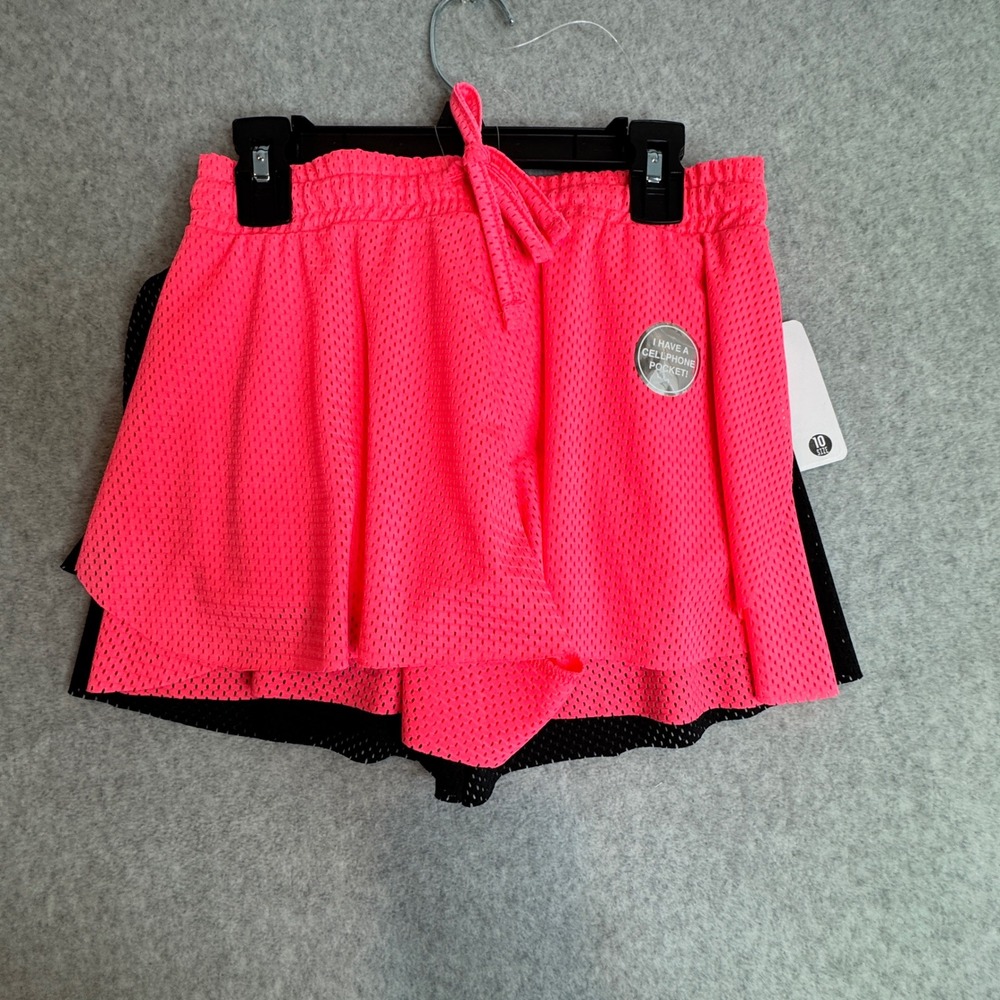 btween Active Shorts 2 Pack Girls‎ 10Y Pink Black Mesh Athletic Cellphone Pocket